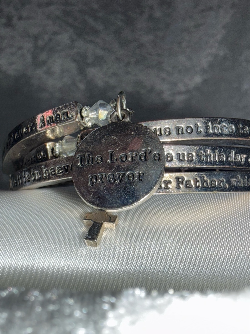 Lord’s Prayer Silver Tone Crystal Wrap Bangle Bracelet Faith Inspirational